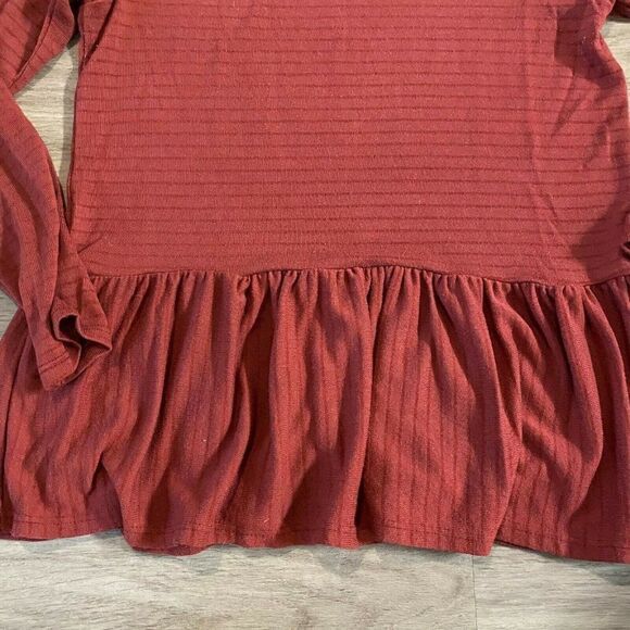 Live In The Moment Womens Burgundy Striped Ruffle Long Sleeve Blouse Top Small - Picture 4 of 8